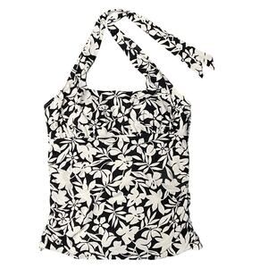 Lands' End Square Neck Halter Tankini Top Sz 8 Black and White